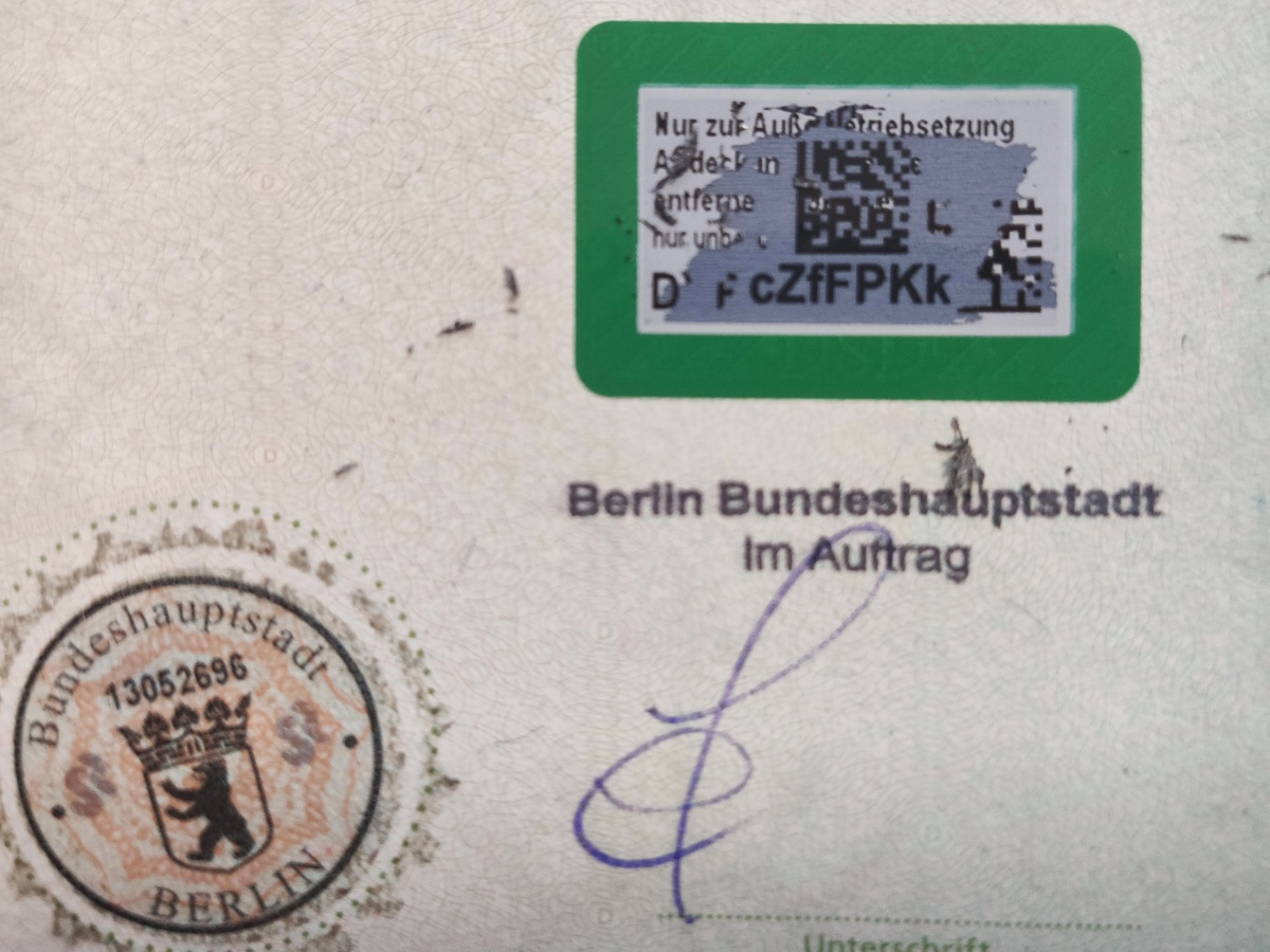 Fahrzeugschein Sicherheitscode